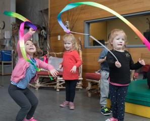 Kids playing with ribbons