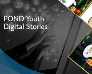 graphic with different images and words 'POND Youth Digital Stories'
