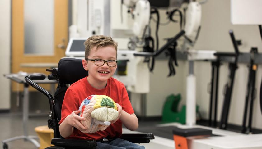 Boy holding a model brain