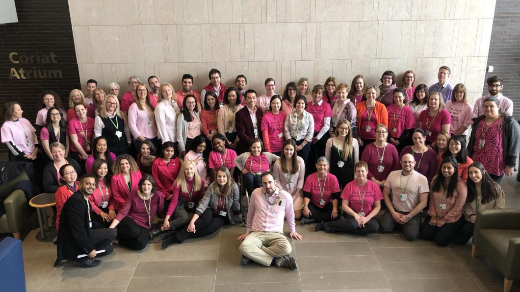 Staff at Holland Bloorview wearing pink shirts