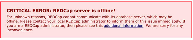 Critical Error: REDCap server is offline! message