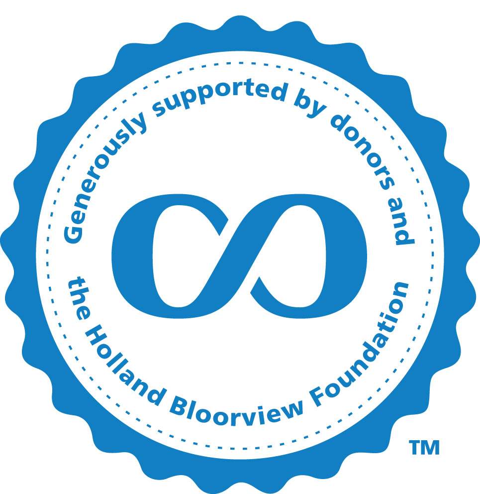 Stamp with infinity symbol "generously supported by donors and the Holland Bloorview Foundation"