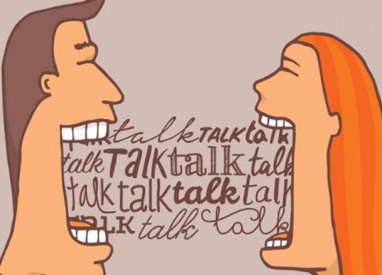 illustration of man and woman talking