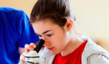 Girl looking in a microscope