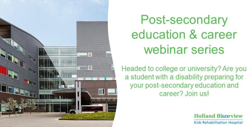 The title of the workshop beside a photo of the Holland Bloorview Kids Rehab Hospital building from the outside