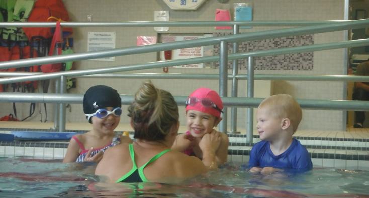 Family swim in the pool