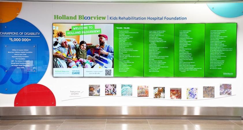 A donors wall to show the name of Holland Bloorview donors