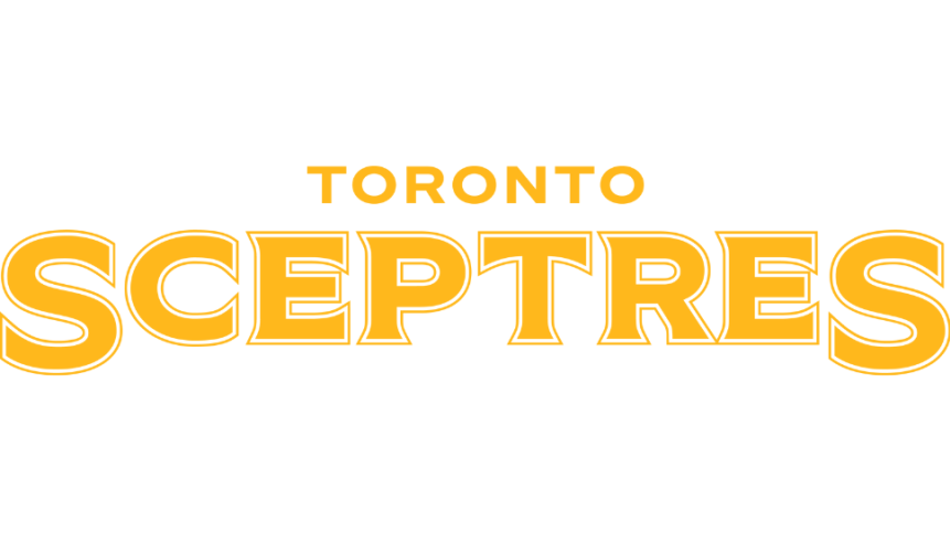 Toronto Sceptres logo in yellow on a white background.