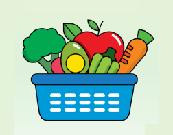 An illustration of foods in a grocery basket