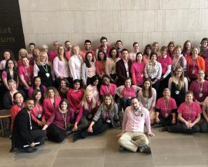 Staff at Holland Bloorview wearing pink shirts