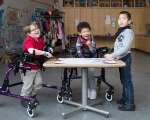 Kids making art in the studio. 