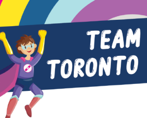 Team Toronto Kids poster for children's vaccine clinics at Holland Bloorview feature the animated character of a young boy who is a superhero