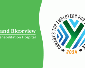 Holland Bloorview logo on the left with green background, Canada’s top employers for young people logo on the right