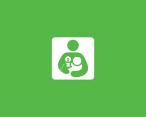 Green background with universal breast/chestfeeding logo in the centre