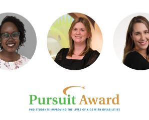 Three people and the Pursuit award logo
