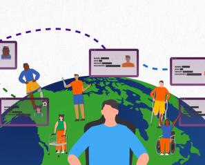 graphic of children with disabilities and developmental differences with the world as a backdrop