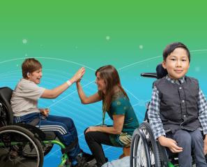 Group of children and adults interacting with each other