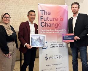 Haneen Al-khasawneh, strategy implementation lead, communications and strategy; Stewart Wong, vice president, strategy, communications and sustainability; and Michael Craven, director, facilities management