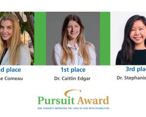 Three people on the top, the the "Pursuit Award" logo at the bottom