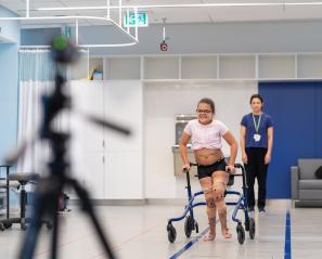 Young child is getting their gait analysed in the High Performance Hub