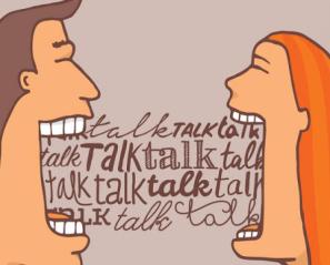 illustration of man and woman talking