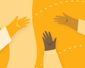 3 hands illustration providing helps to others