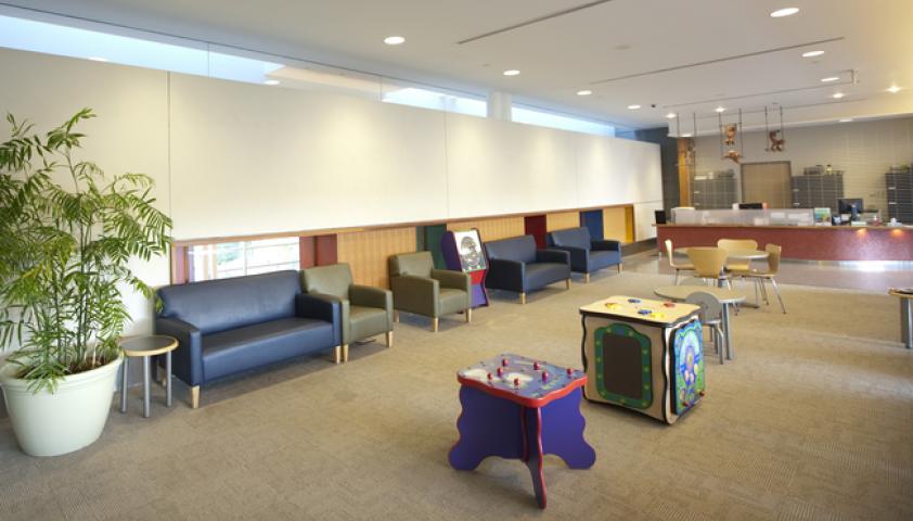 Child friendly reception area with comfortable seating