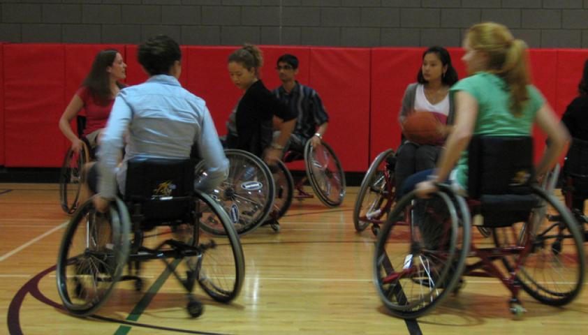 The gym is home for all types of recreation, including wheelchair sports