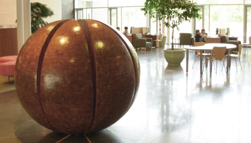 The sphere sits at the hub of the lobby area and is a great meeting spot for visitors