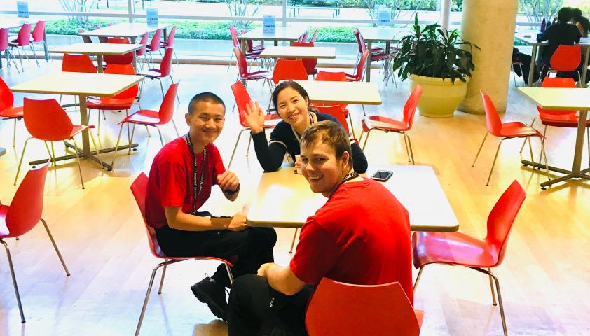 Project SEARCH students taking a break in the hospital cafeteria.