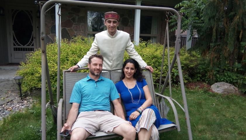 Jacob getting ready for prom, with his parents.