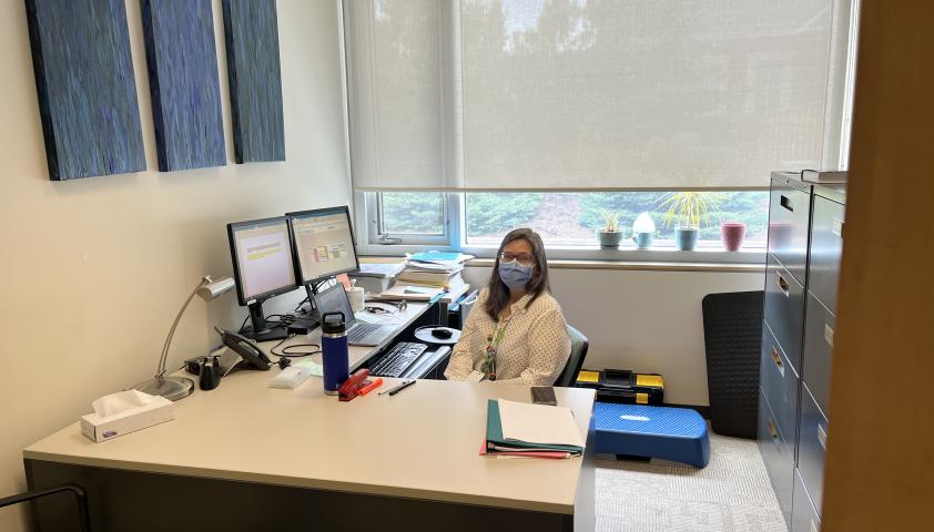 Dr. McAdam in her office. 