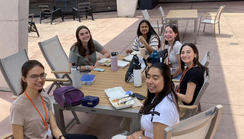 Students eating lunch.