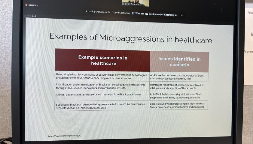 "Examples of Microaggressions in Health Care" Powerpoint Computer Screen