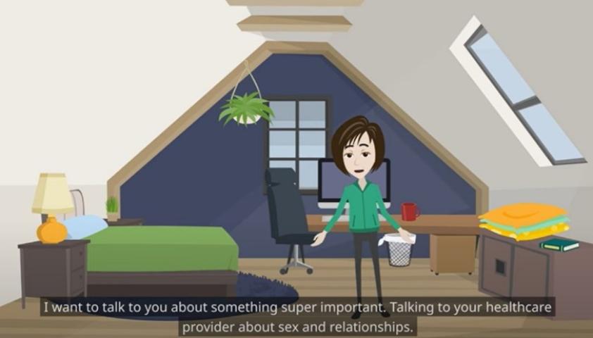 screen shot of video co-created by Emily, a student who partnered with the ProFILE team on how youth with disabilities can speak to heal-care providers about disability, sexuality and relationships