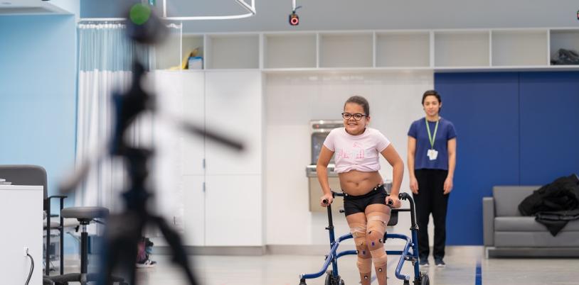 Young child is getting their gait analysed in the High Performance Hub