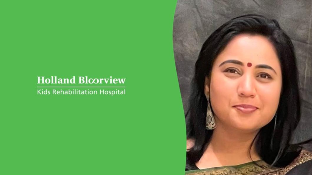 Image of Gunjan Seth next to a Holland Bloorview logo on green.