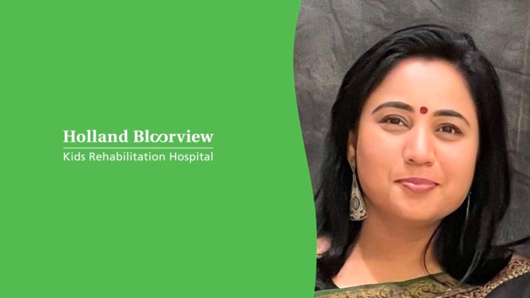 Image of Gunjan Seth next to a Holland Bloorview logo on green. 