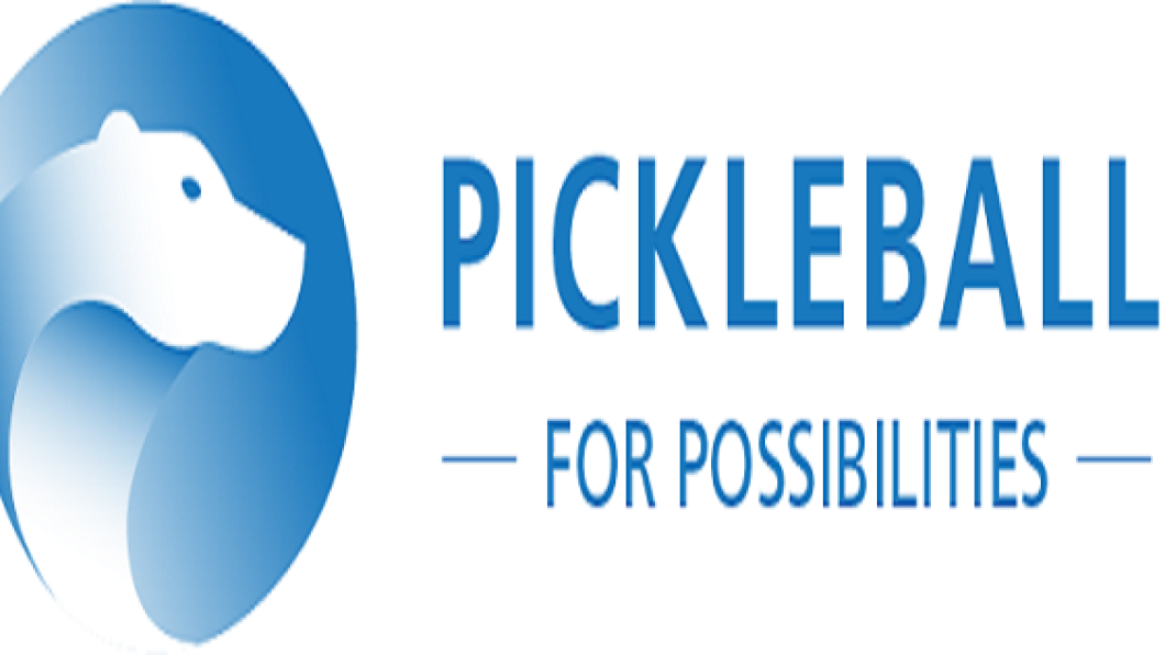 blue and white logo of a polar bear with pickleball for possibilities written beside (to the right).