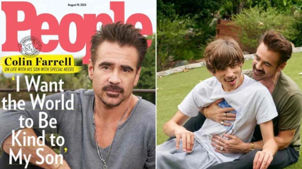 People magazine cover of man and image of same man sitting on grass with a young adult man