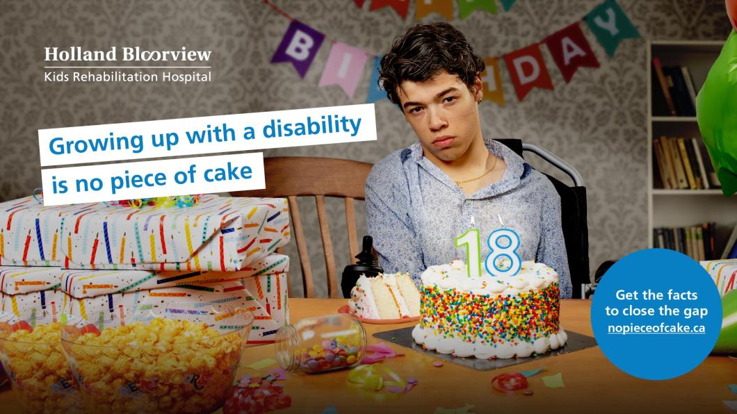 Growing up with a disability is no piece of cake advertisement