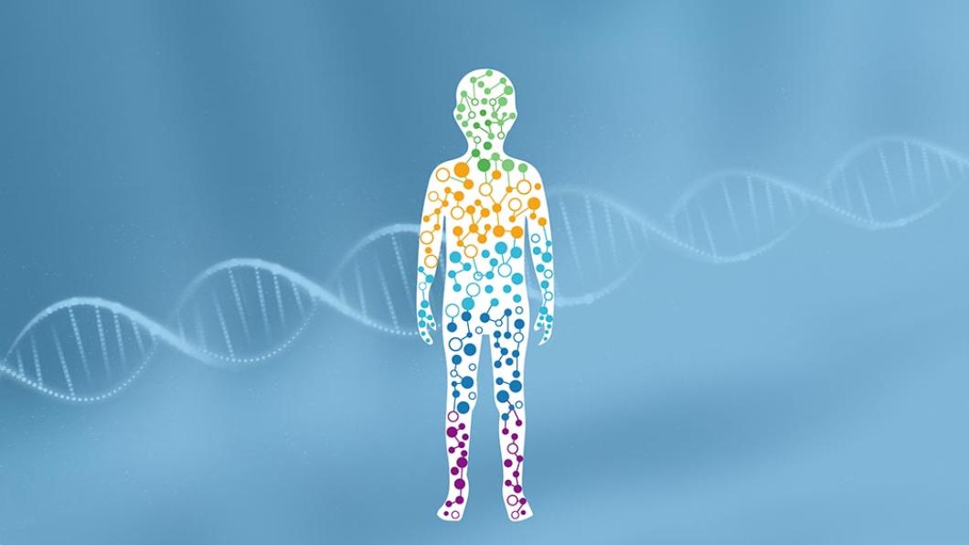 An illustration of a child with a gene across