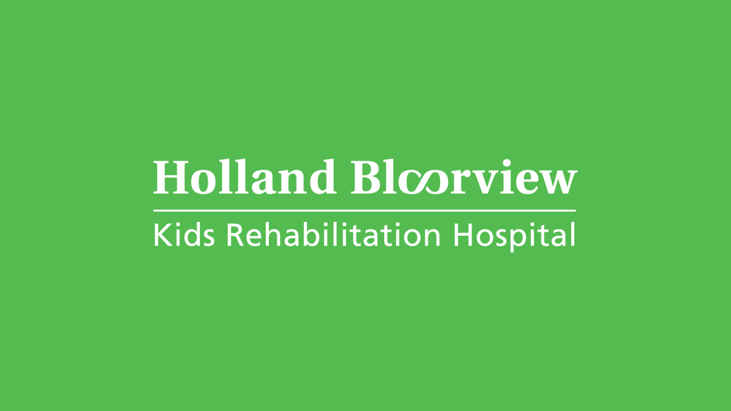 Holland Bloorview white logo in green background colour