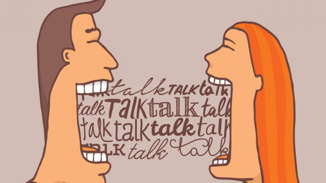 illustration of man and woman talking