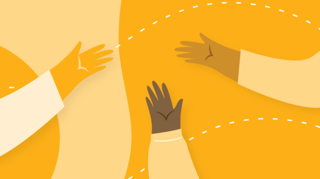 3 hands illustration providing helps to others
