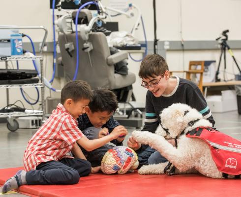 Clients playing with a brain toy