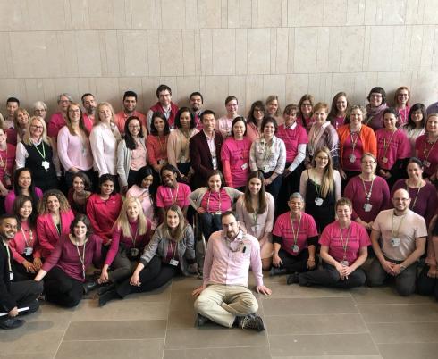 Staff at Holland Bloorview wearing pink shirts