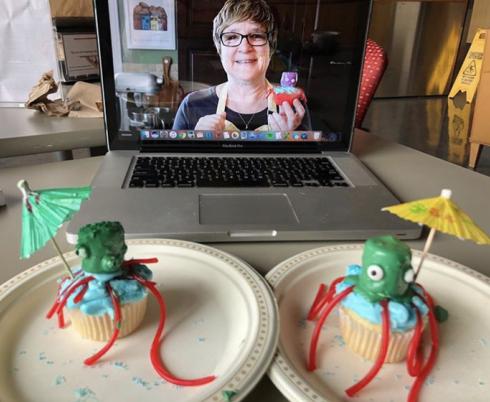 Ann Marie doing a virtual baking class. 
