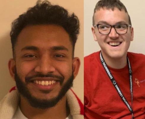 Three alumni smiling at the camera. 