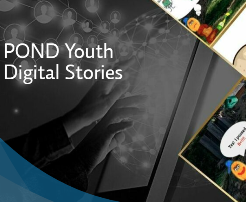 graphic with different images and words 'POND Youth Digital Stories'